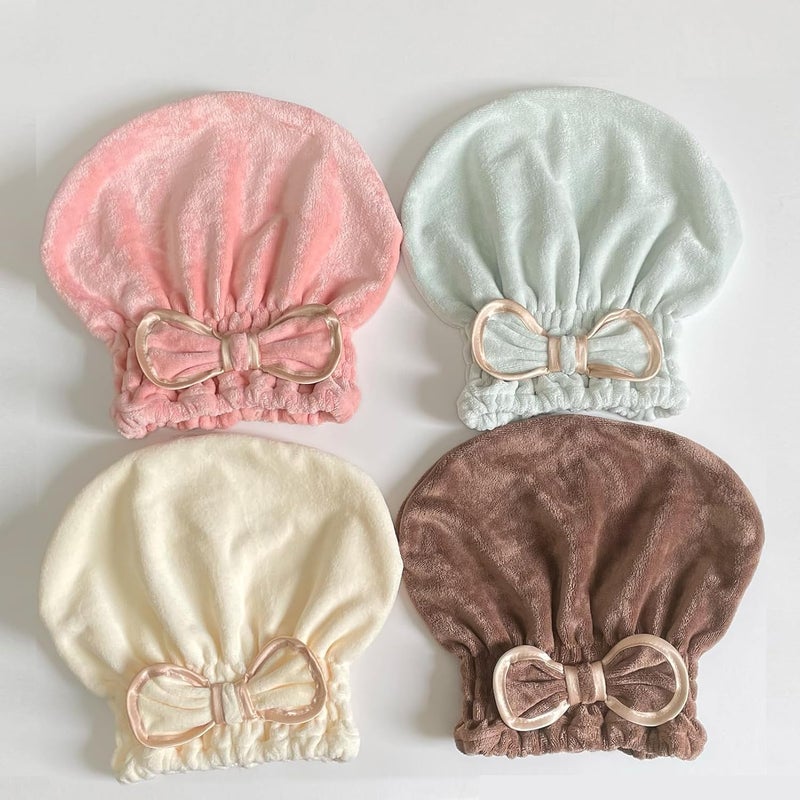 Jseng Microfiber Hair Towel Caps for Women with Cute Bowtie, 2Packs Fast Drying Hair Towel Caps for Curly Long Wet Hair Anti Frizz - Image 4